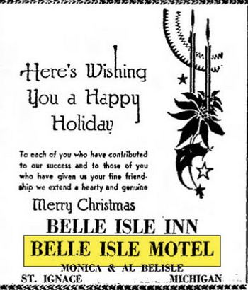 Belle Isle Motel & Dining Room - Dec 1952 Ad (newer photo)